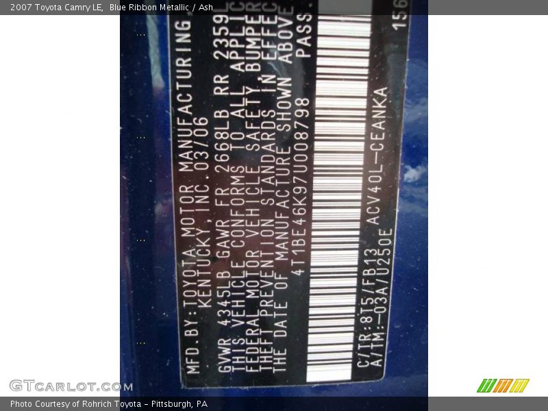 Blue Ribbon Metallic / Ash 2007 Toyota Camry LE