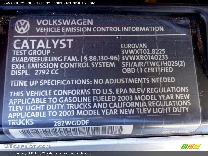 Reflex Silver Metallic / Gray 2003 Volkswagen EuroVan MV