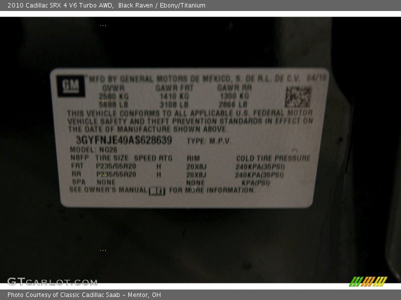 Black Raven / Ebony/Titanium 2010 Cadillac SRX 4 V6 Turbo AWD