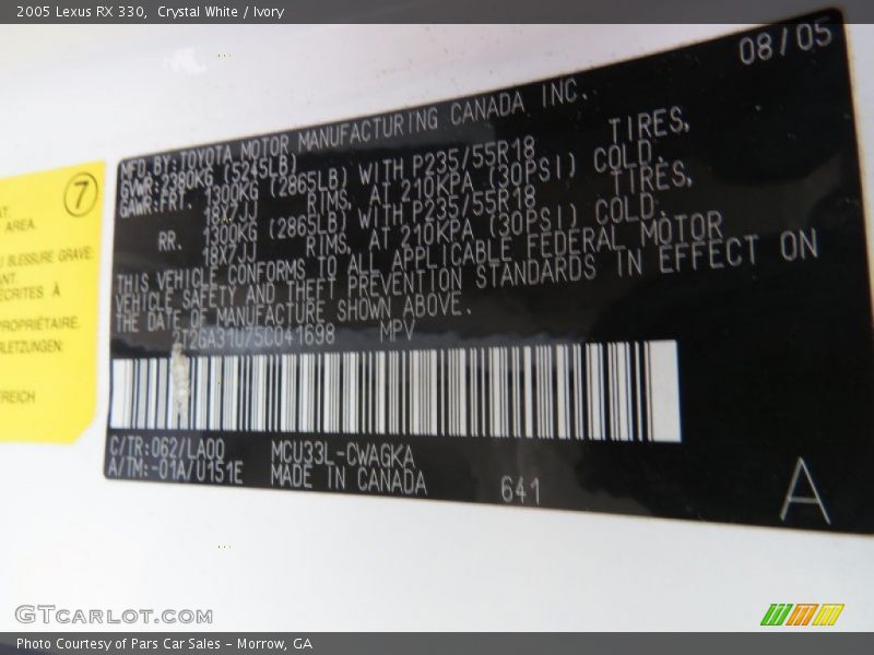 Crystal White / Ivory 2005 Lexus RX 330