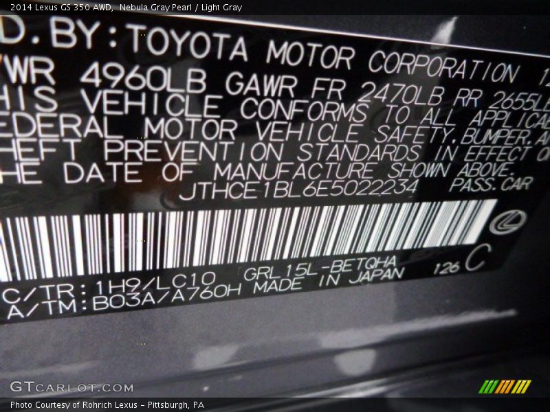 Nebula Gray Pearl / Light Gray 2014 Lexus GS 350 AWD