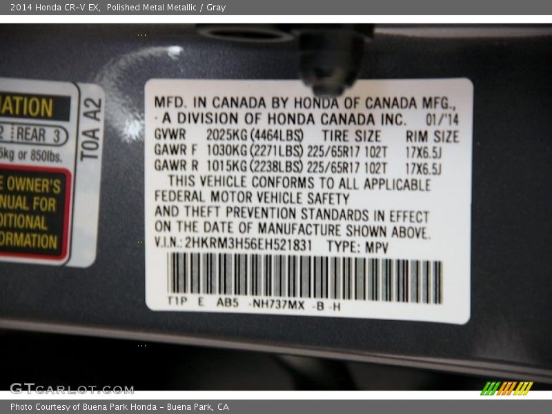 Polished Metal Metallic / Gray 2014 Honda CR-V EX