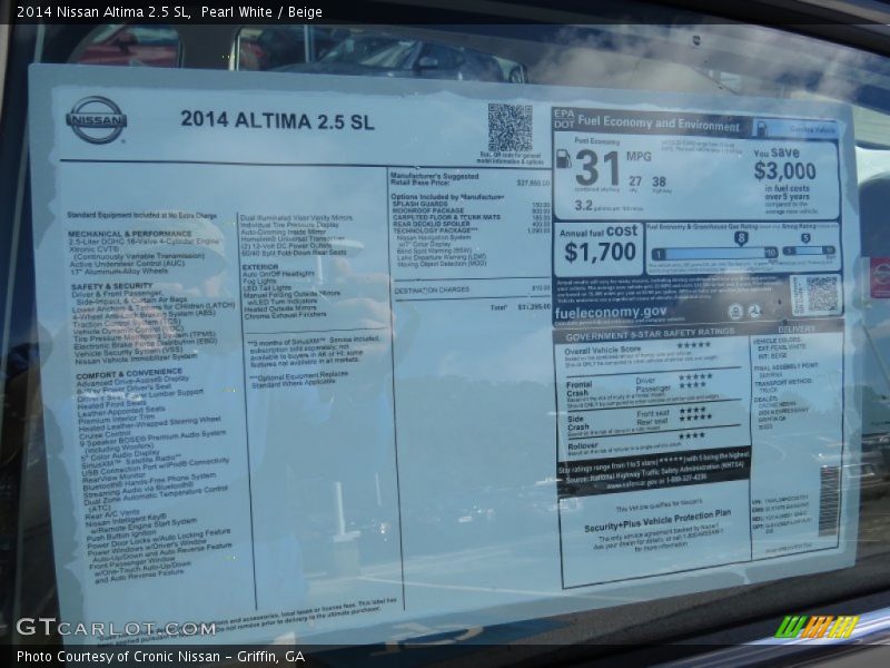 Pearl White / Beige 2014 Nissan Altima 2.5 SL