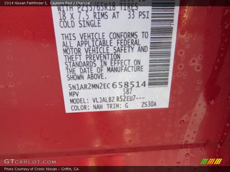 2014 Pathfinder S Cayenne Red Color Code NAH