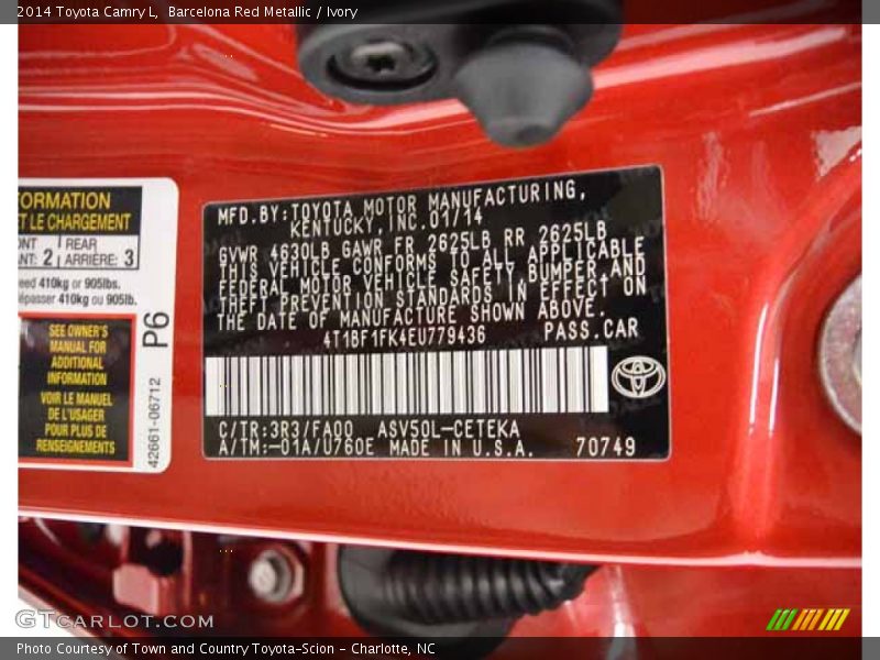 Barcelona Red Metallic / Ivory 2014 Toyota Camry L