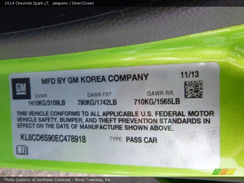Jalapeno / Silver/Green 2014 Chevrolet Spark LT