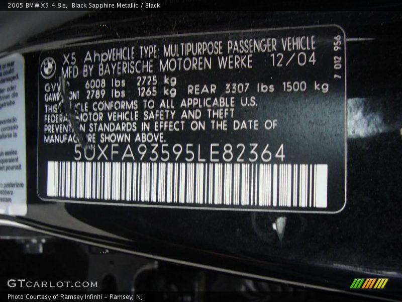 Black Sapphire Metallic / Black 2005 BMW X5 4.8is