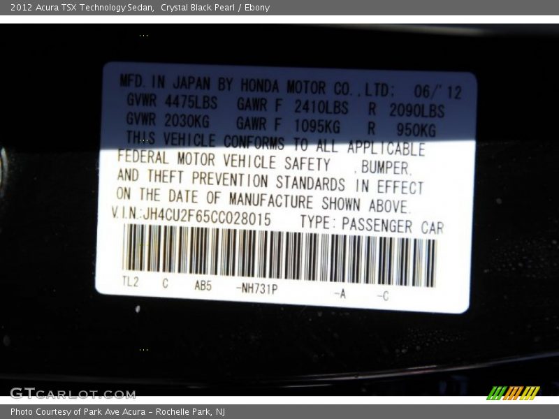 Crystal Black Pearl / Ebony 2012 Acura TSX Technology Sedan
