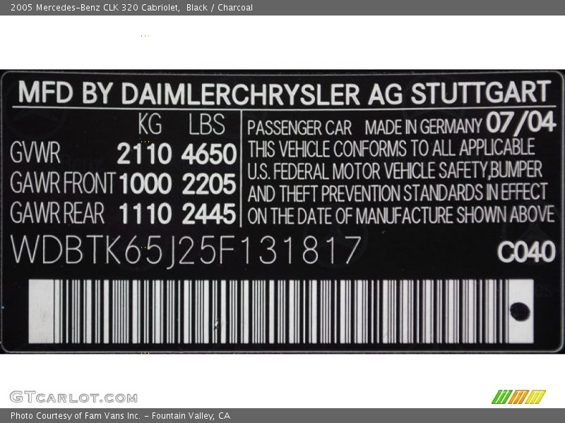 Black / Charcoal 2005 Mercedes-Benz CLK 320 Cabriolet