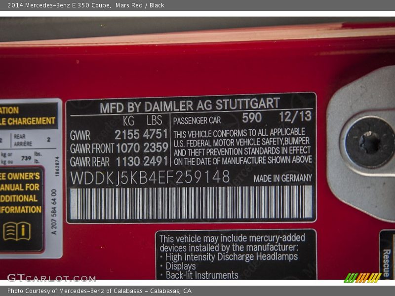Mars Red / Black 2014 Mercedes-Benz E 350 Coupe