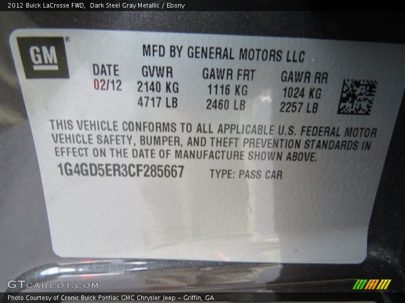 Dark Steel Gray Metallic / Ebony 2012 Buick LaCrosse FWD