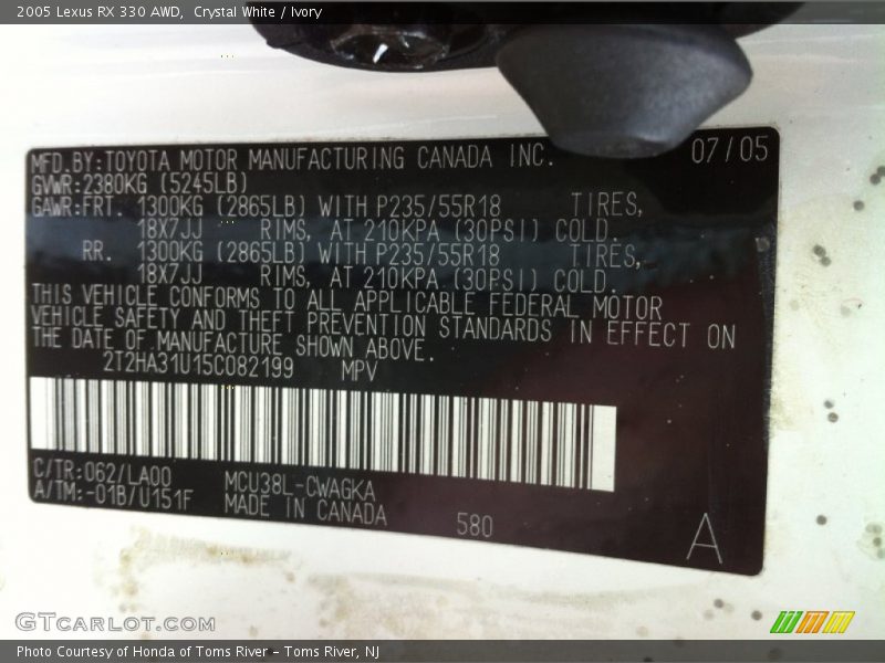 Crystal White / Ivory 2005 Lexus RX 330 AWD
