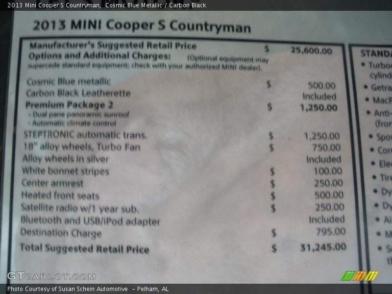 Cosmic Blue Metallic / Carbon Black 2013 Mini Cooper S Countryman