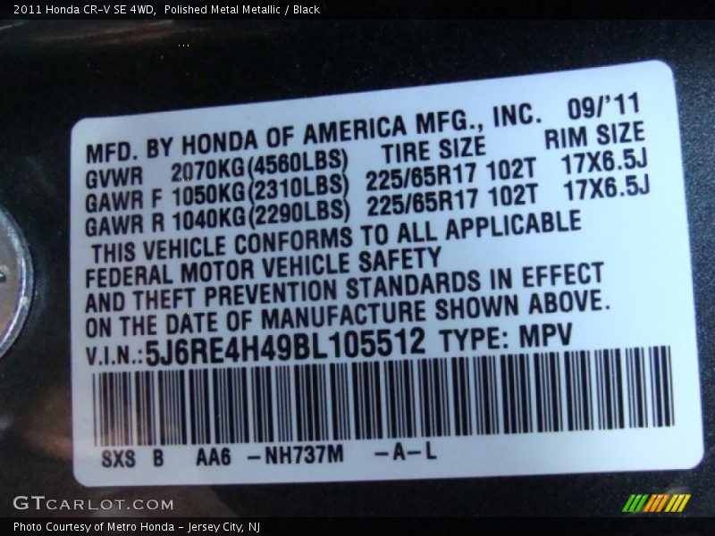 Polished Metal Metallic / Black 2011 Honda CR-V SE 4WD