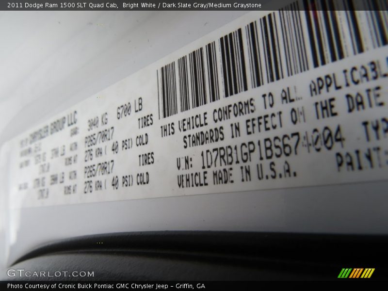 Bright White / Dark Slate Gray/Medium Graystone 2011 Dodge Ram 1500 SLT Quad Cab