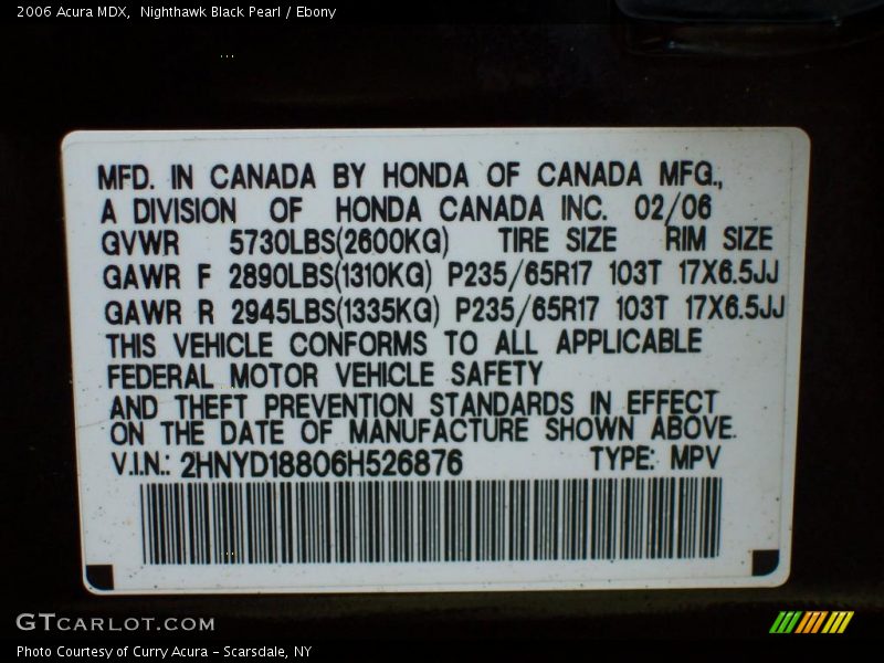 Nighthawk Black Pearl / Ebony 2006 Acura MDX