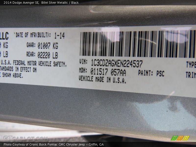 Billet Silver Metallic / Black 2014 Dodge Avenger SE