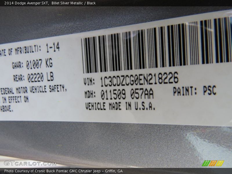 Billet Silver Metallic / Black 2014 Dodge Avenger SXT