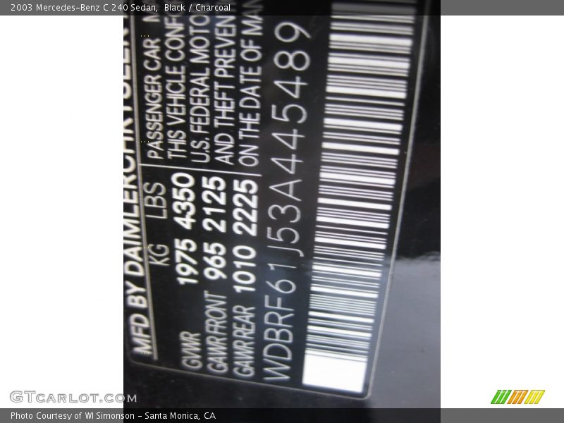 Black / Charcoal 2003 Mercedes-Benz C 240 Sedan