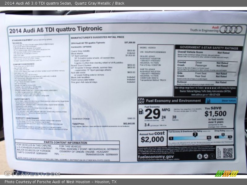  2014 A6 3.0 TDI quattro Sedan Window Sticker