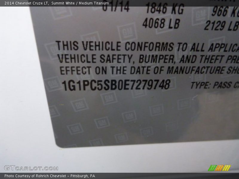 Summit White / Medium Titanium 2014 Chevrolet Cruze LT