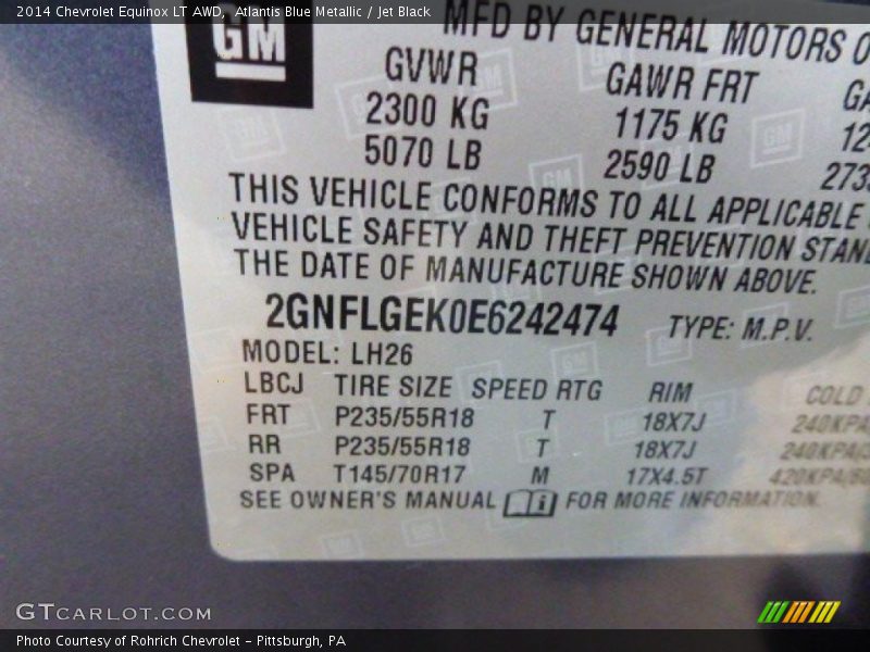 Atlantis Blue Metallic / Jet Black 2014 Chevrolet Equinox LT AWD