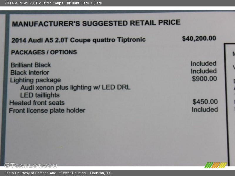  2014 A5 2.0T quattro Coupe Window Sticker
