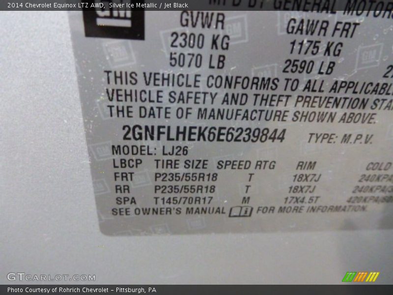 Silver Ice Metallic / Jet Black 2014 Chevrolet Equinox LTZ AWD