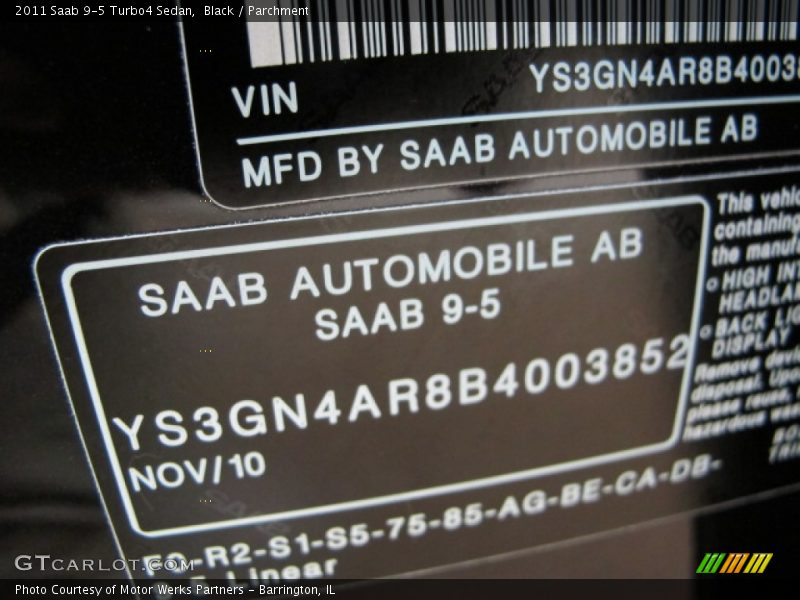 Black / Parchment 2011 Saab 9-5 Turbo4 Sedan