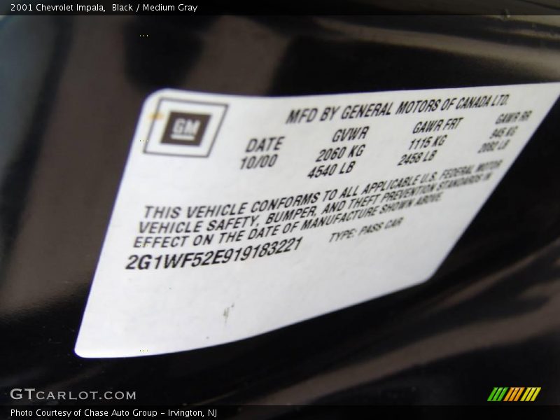 Black / Medium Gray 2001 Chevrolet Impala