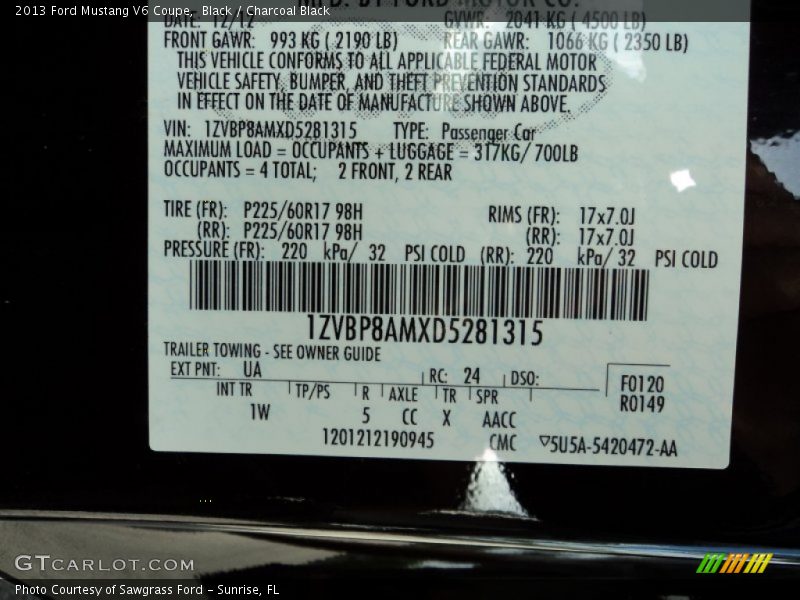 Black / Charcoal Black 2013 Ford Mustang V6 Coupe
