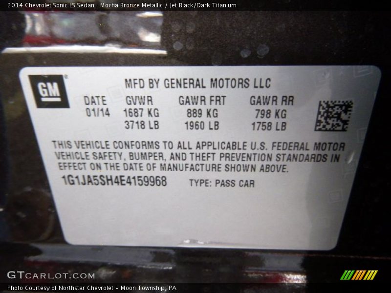 Mocha Bronze Metallic / Jet Black/Dark Titanium 2014 Chevrolet Sonic LS Sedan