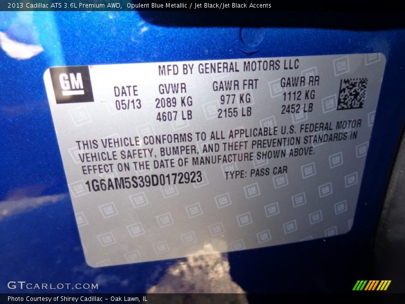 Info Tag of 2013 ATS 3.6L Premium AWD
