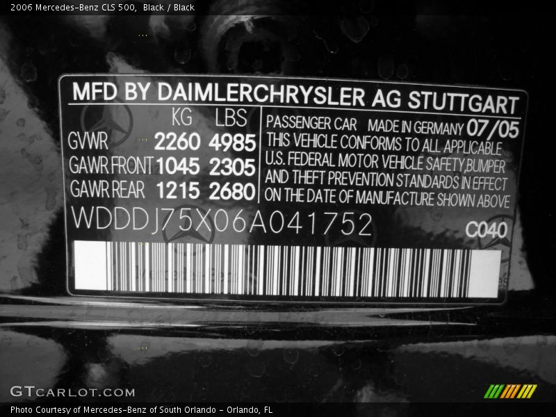 Black / Black 2006 Mercedes-Benz CLS 500