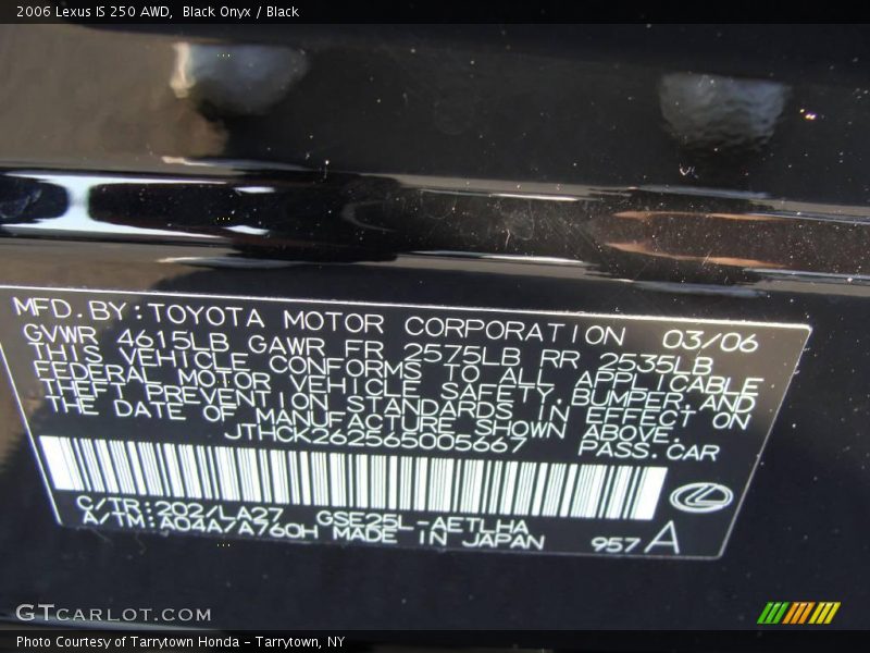 Black Onyx / Black 2006 Lexus IS 250 AWD