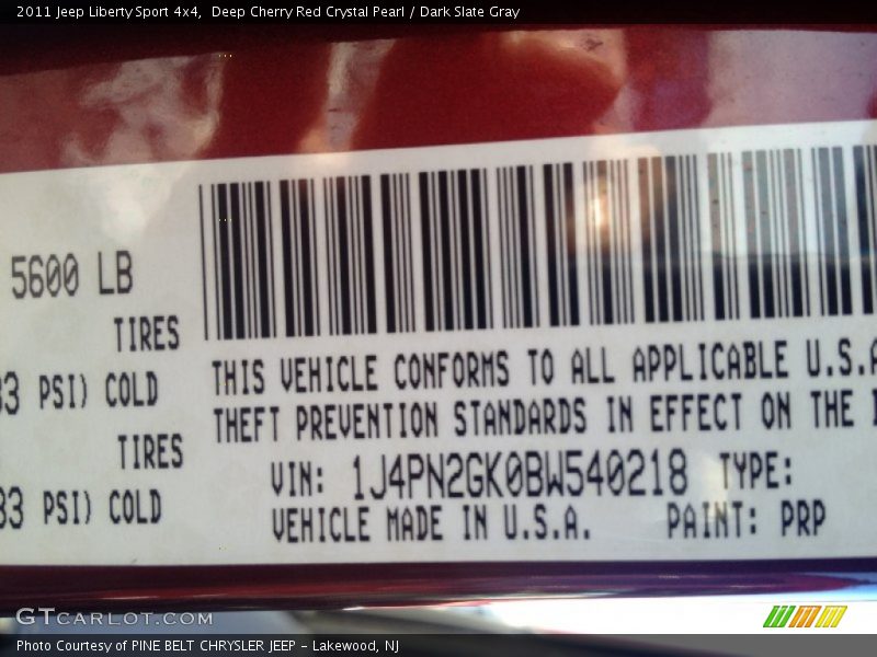2011 Liberty Sport 4x4 Deep Cherry Red Crystal Pearl Color Code PRP