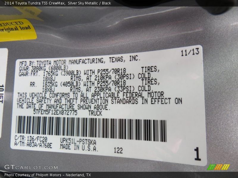 2014 Tundra TSS CrewMax Silver Sky Metallic Color Code 1D6