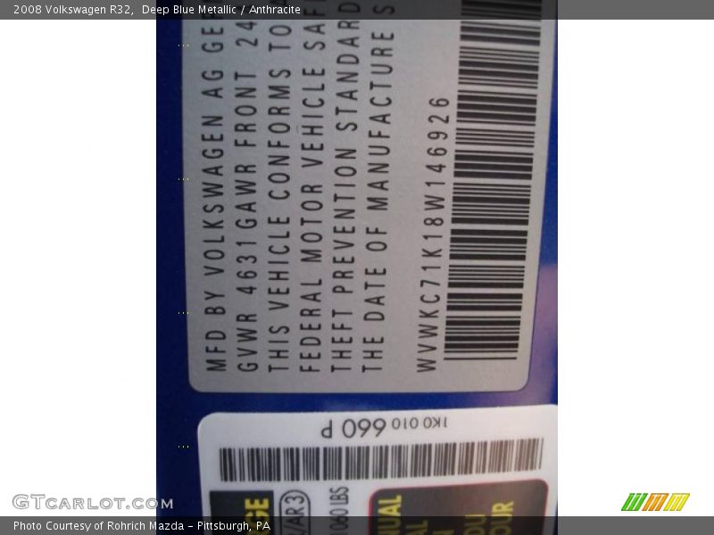 Deep Blue Metallic / Anthracite 2008 Volkswagen R32