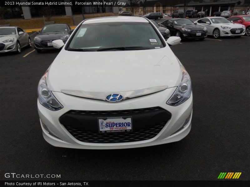 Porcelain White Pearl / Gray 2013 Hyundai Sonata Hybrid Limited