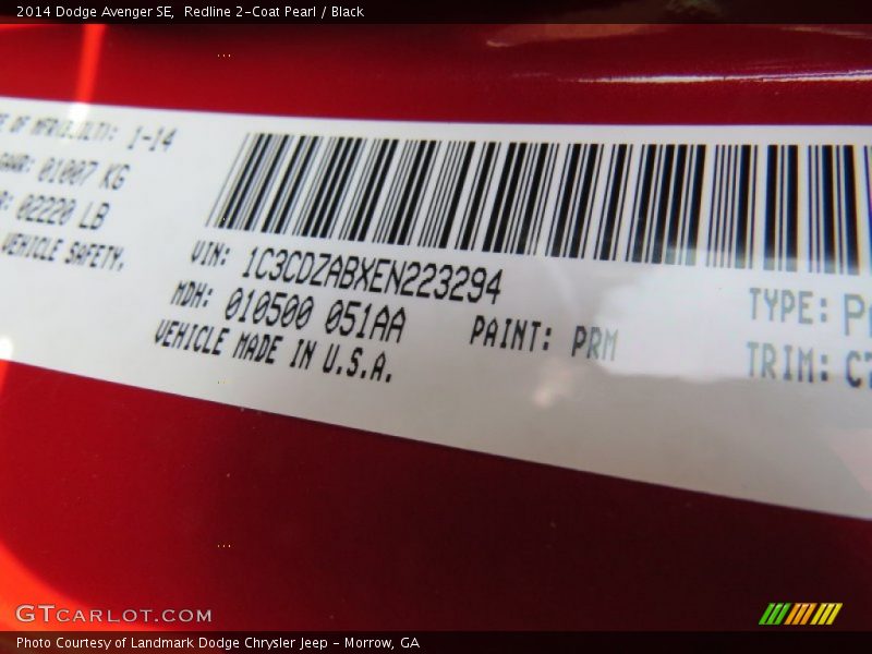 Redline 2-Coat Pearl / Black 2014 Dodge Avenger SE