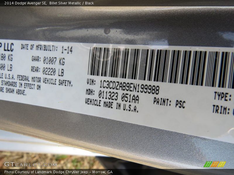 Billet Silver Metallic / Black 2014 Dodge Avenger SE