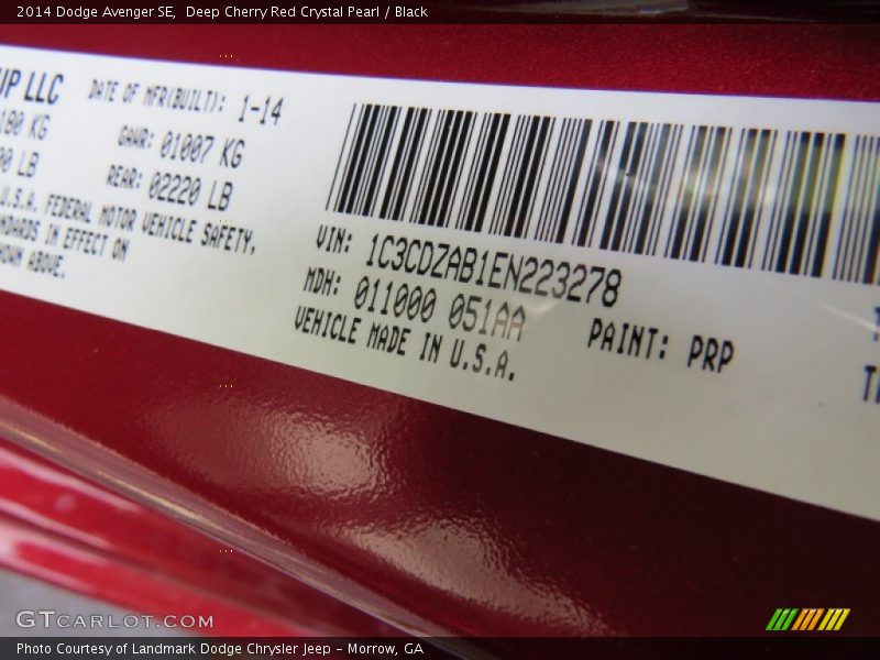 Deep Cherry Red Crystal Pearl / Black 2014 Dodge Avenger SE