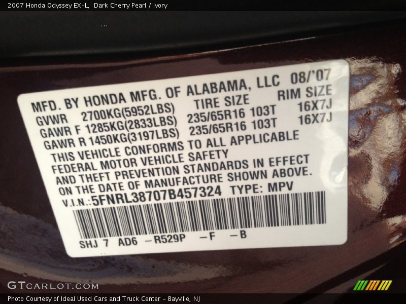 Dark Cherry Pearl / Ivory 2007 Honda Odyssey EX-L