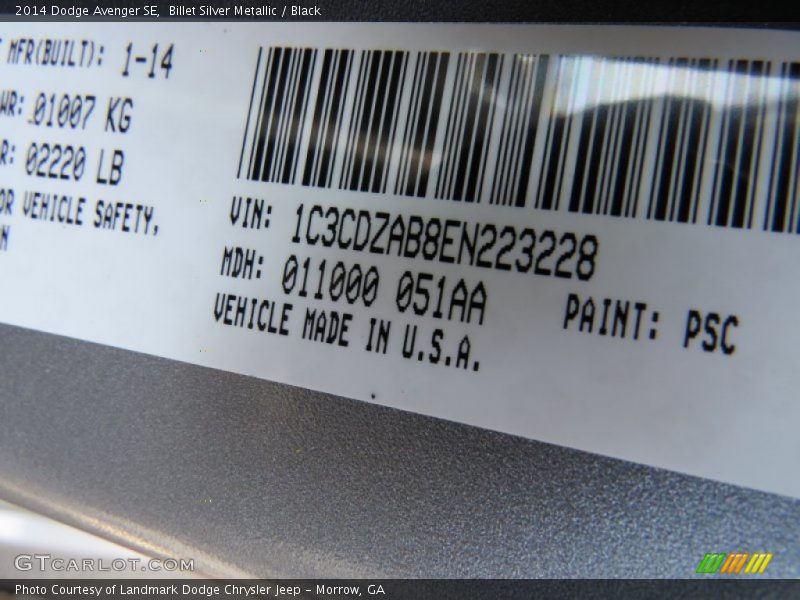 Billet Silver Metallic / Black 2014 Dodge Avenger SE