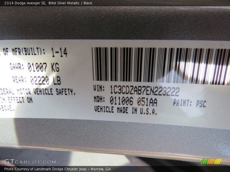 Billet Silver Metallic / Black 2014 Dodge Avenger SE