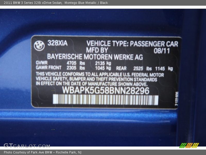Montego Blue Metallic / Black 2011 BMW 3 Series 328i xDrive Sedan