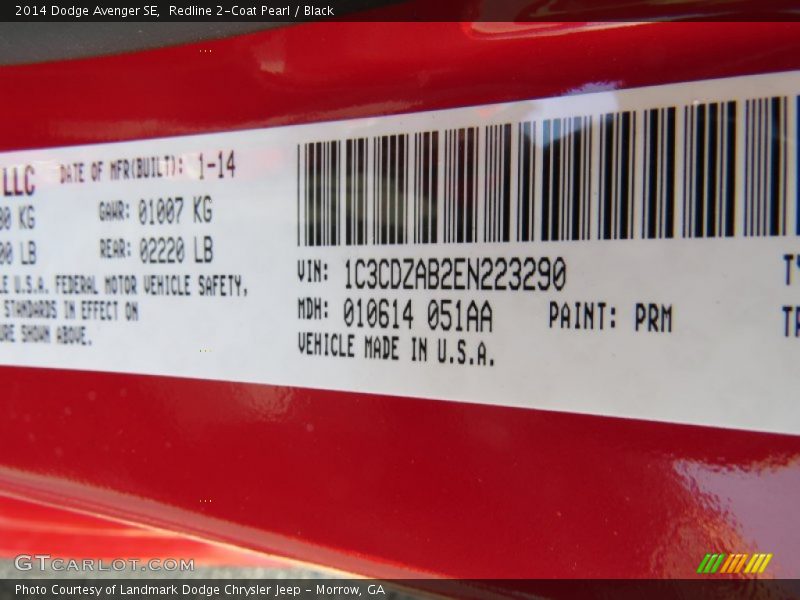 Redline 2-Coat Pearl / Black 2014 Dodge Avenger SE