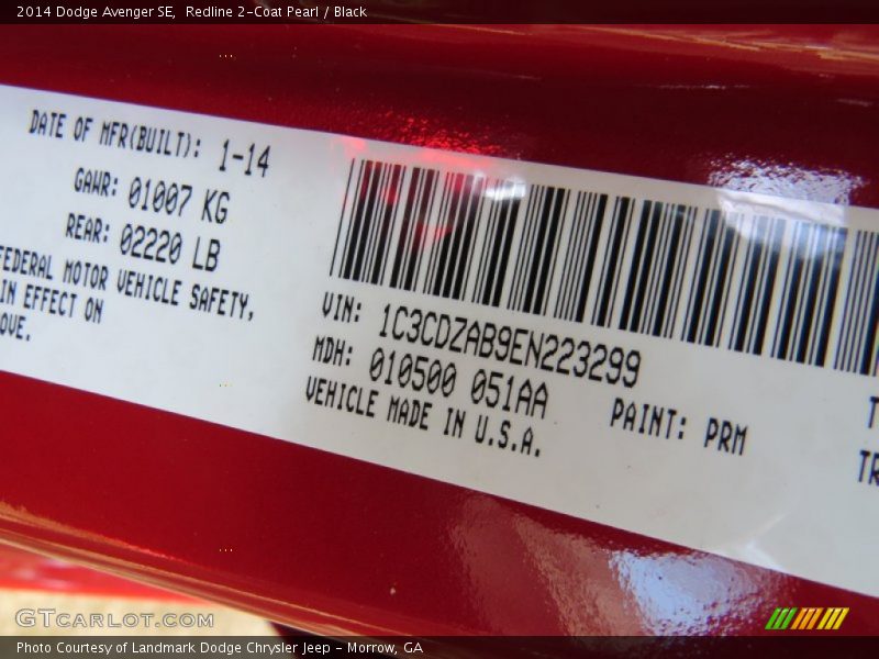 Redline 2-Coat Pearl / Black 2014 Dodge Avenger SE