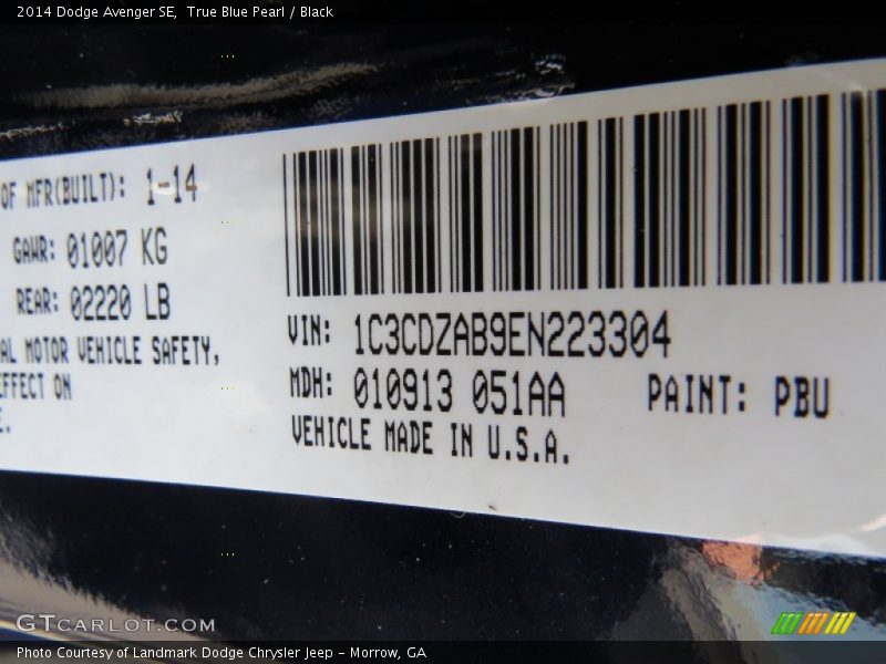 True Blue Pearl / Black 2014 Dodge Avenger SE