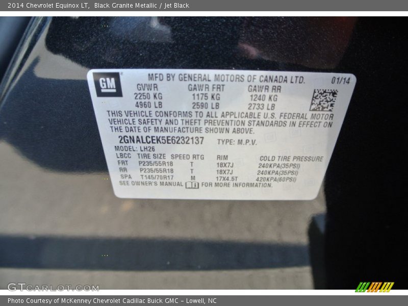 Black Granite Metallic / Jet Black 2014 Chevrolet Equinox LT